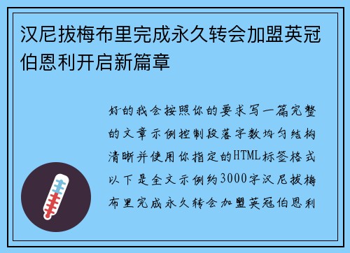 汉尼拔梅布里完成永久转会加盟英冠伯恩利开启新篇章